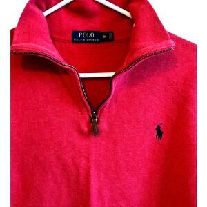 Polo Ralph Lauren M Red Sweater Quarter 1/4 Zip Pullover Ribbed RETRO Y2K COZY